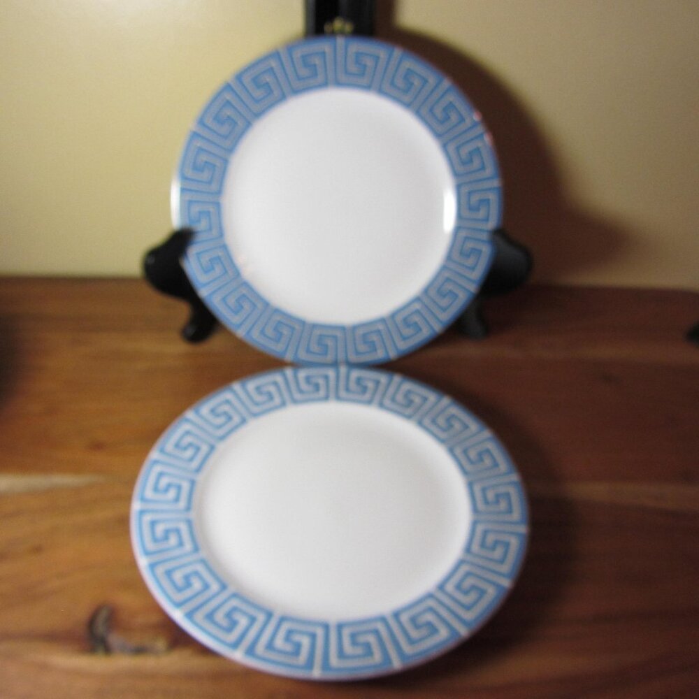Jonathan Adler silver & blue greek key salad plates - pair of 2 (W5108)